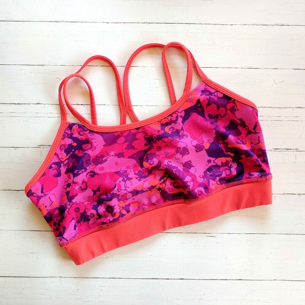 Gaiam Shine Sports Bra Pink Orange Size Medium Activewear Workout - Picture 2 of 3